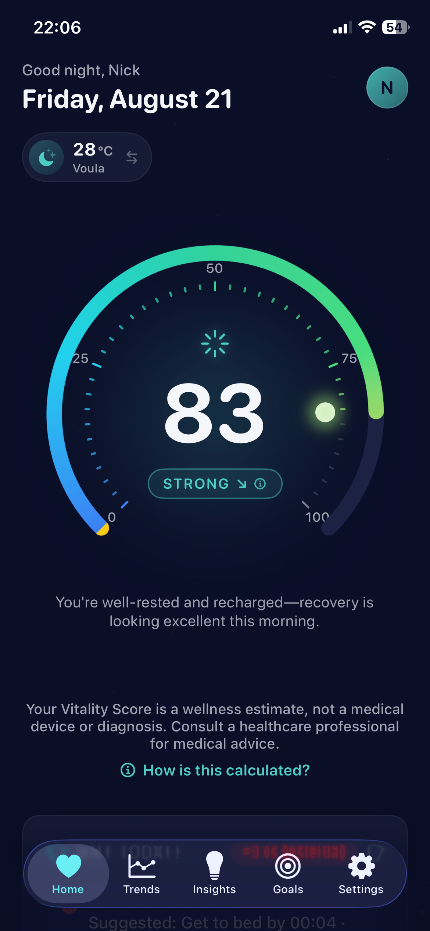 VitalLens Vitality Score of 83 — Strong